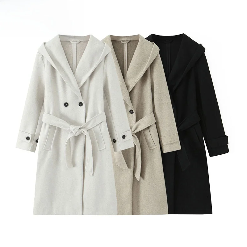 

ZBZR Faionable Long Sve Soft Coat Women's Autumn New Sle Commute Straight Cut Polyester Fiber Double Breasted Coat
