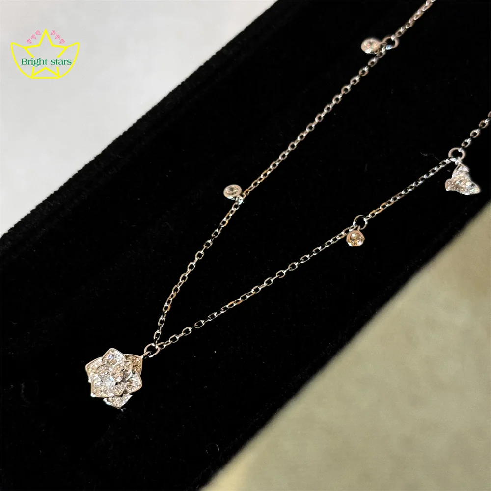 

Bright Stars s925 sterling silver camellia rose trumpet necklace pendant sweet French light luxury high sense fine jewerly