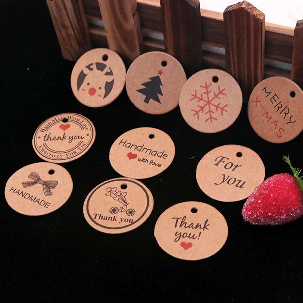 

100 Pcs Kraft Paper Hang Tag Party Favor Gift Tags for Valentine Wedding Favors Tabs