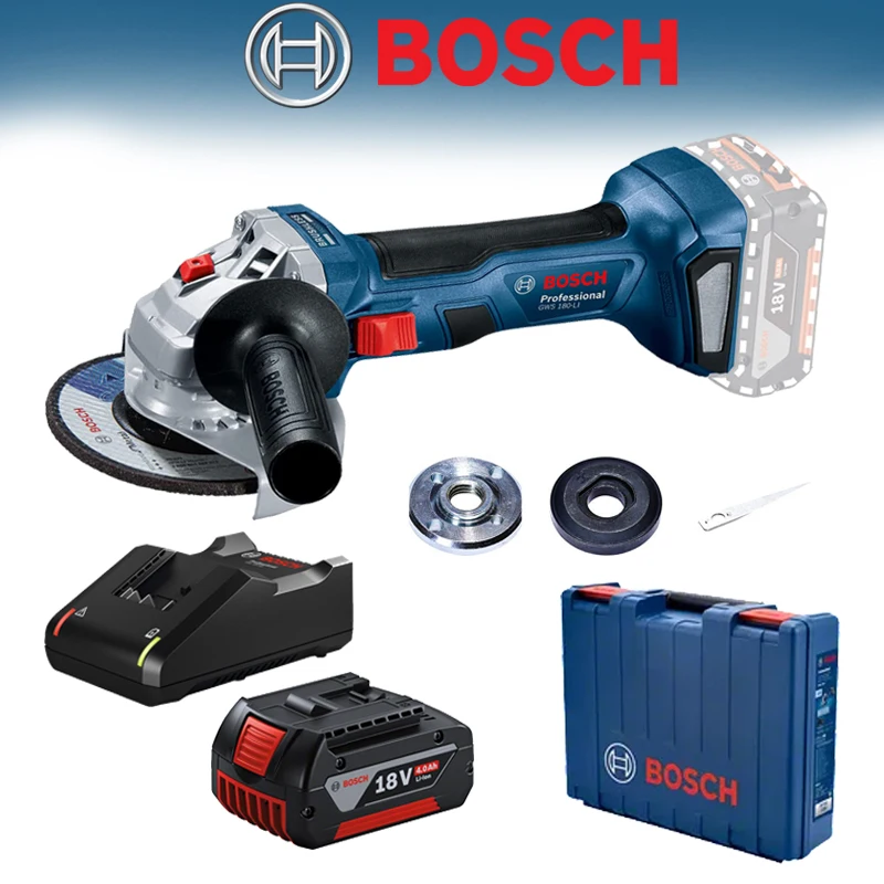 BOSCH GWS 180-LI 18V Brushless Angle Grinder Cordless Smooth Grinding Cutting Machine Polisher Power Tool Battery Charger Set