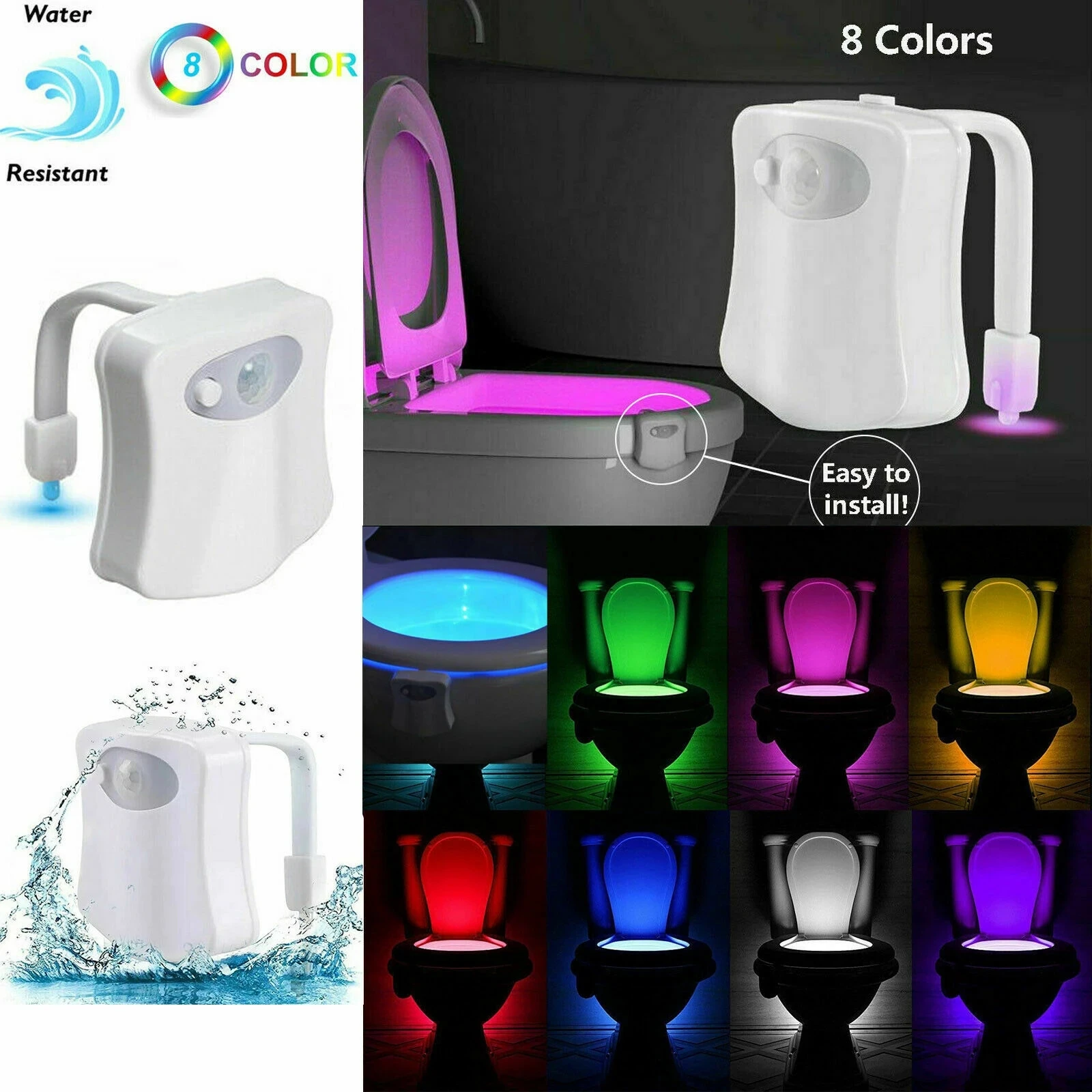 Smart PIR Motion Sensor Toilet Seat Night Light 8 Colors Waterproof Backlight For Toilet Bowl LED Luminaria Lamp WC Toilet Light