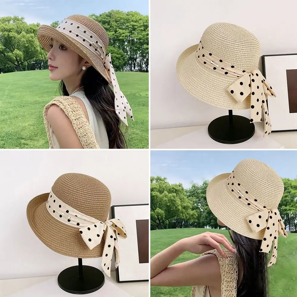 

NEW UV Proof Sun Hat Large Brim Sun Protection Straw Hat Bow Bucket Hat Women