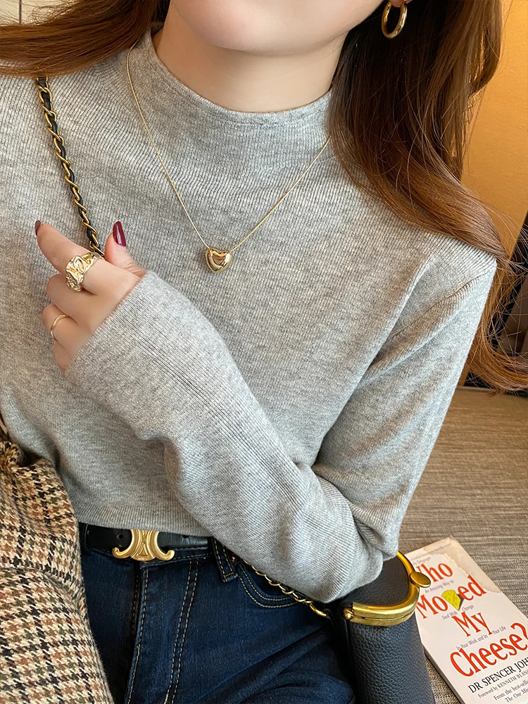 AOSSVIAO ครึ่งคอเสื้อกันหนาวผู้หญิงแฟชั่น 2025 เสื้อใหม่ผู้หญิงถักเสื้อกันหนาวแขนยาว Bottoming ถักเสื้อกันหนาว