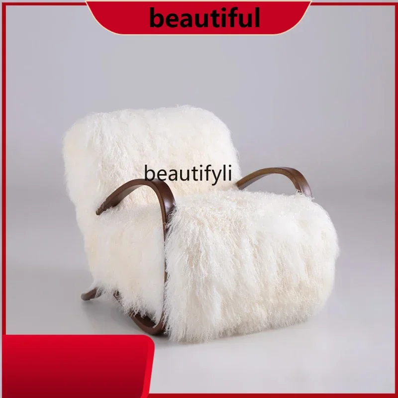 

Italian minimalist natural wool single sofa designer model house light luxury single chair post-modern simple leisure chair H