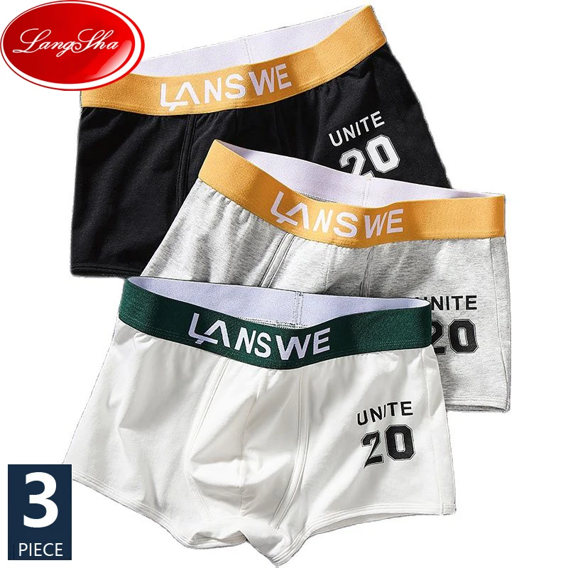 LANGSHA 3Pcs/Set Boxer Shorts Men's Pure Cotton Underwear Antibacterial Breathable Soft Elastic Waistband Male Panties Boxer