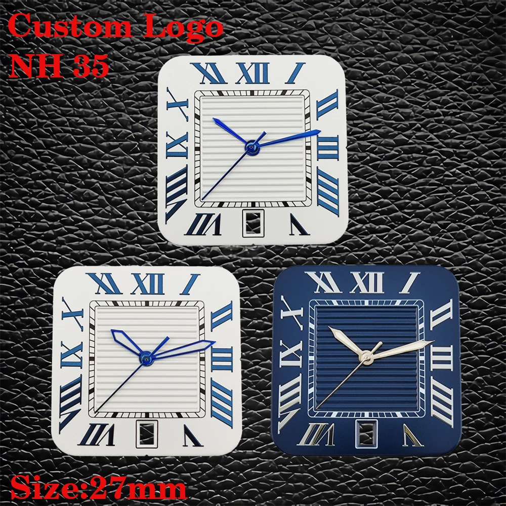 

Циферблат NH35 без маркировки, внутренняя панель циферблата Santos с полосками, квадратный циферблат в ретро-стиле, квадратный корпус, подходит для часов с механизмом NH35, аксессуары для часов.