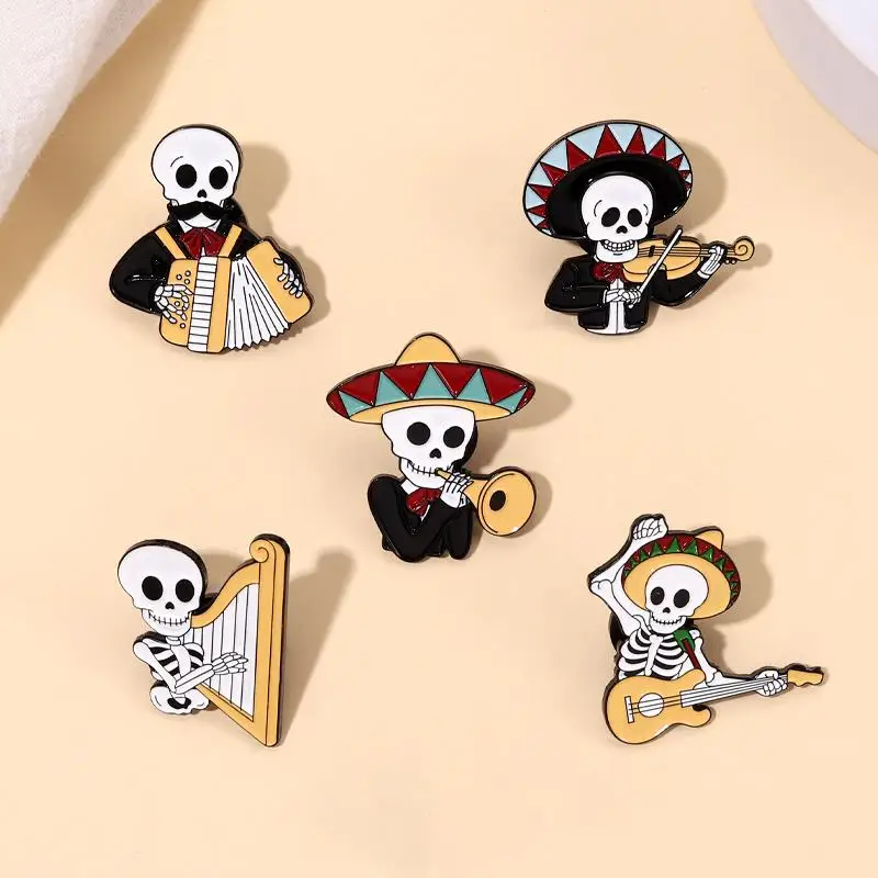 Pins Custom Accordion Violin Harp Brooches Lapel Badges Gothic Performers Jewelry Gift for Friends Mexican Concert Enamel