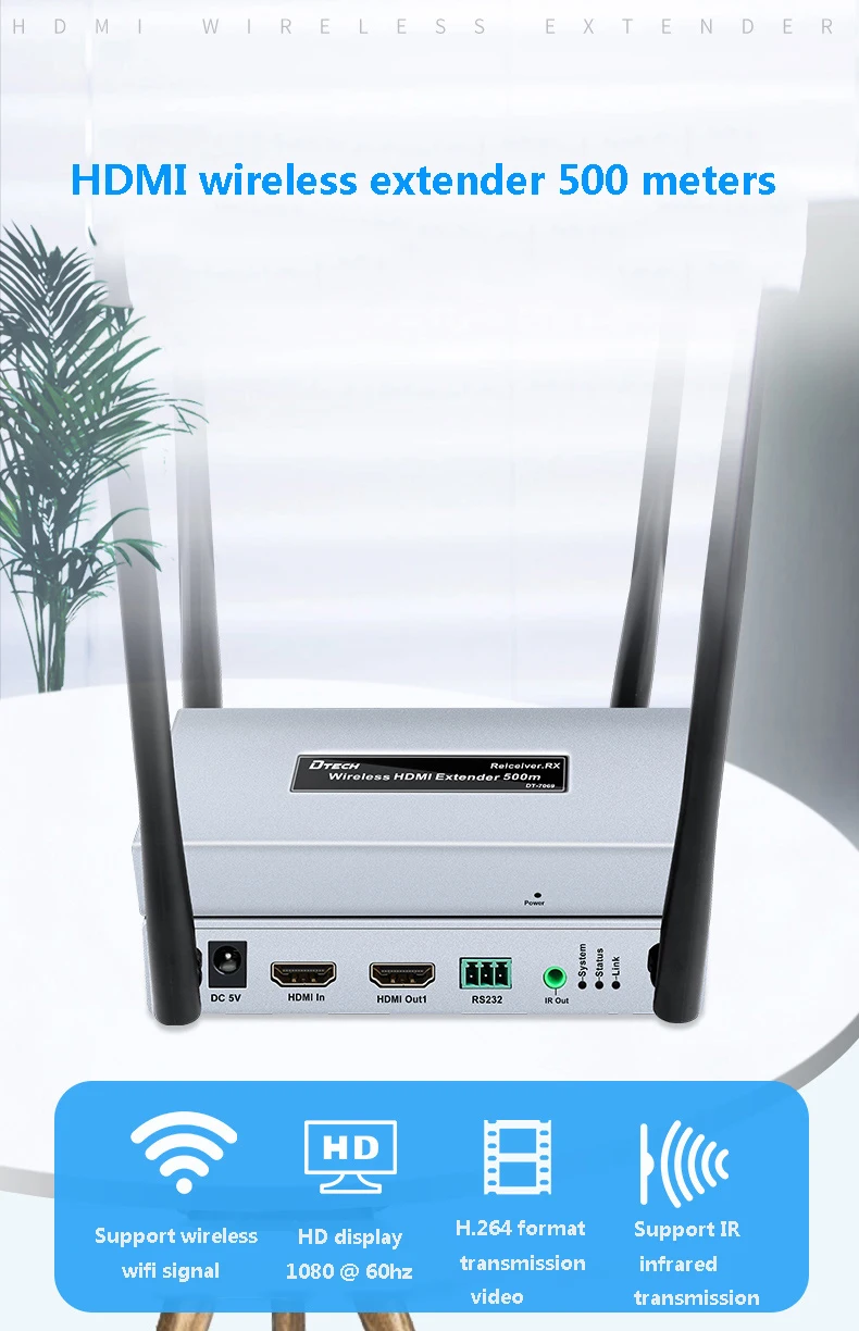 Dtech Long-distance TX RX 500m Audio and Video HD 1080p@60hz 4k 3d HDMI Rs232 Wifi hdmi Wireless Transmitter and Receiver