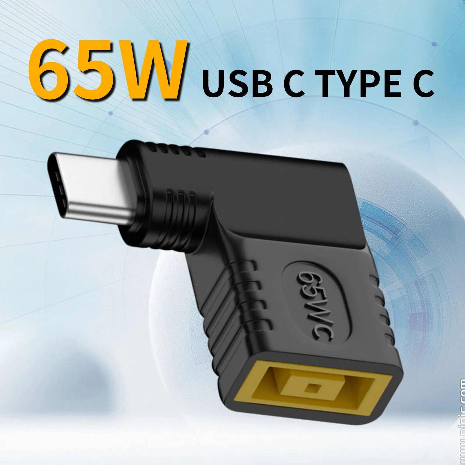 Adaptador de energia tipo C para acessórios portáteis Lenovo, USB-C macho para conversor feminino quadrado, carregador quadrado de 90 graus, 65W, PD