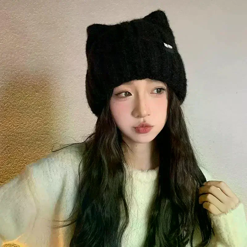 القط الأذن قبعة الشتاء قبعة دافئة محبوك قبعة مع يندبروف سميكة تصميم لطيف الخريف الشتاء الملحقات الدافئة