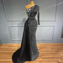 Vestido de noche de lentejuelas para mujer, Vestido largo de noche de un hombro, elegante, para fiesta de boda y graduación, 2022