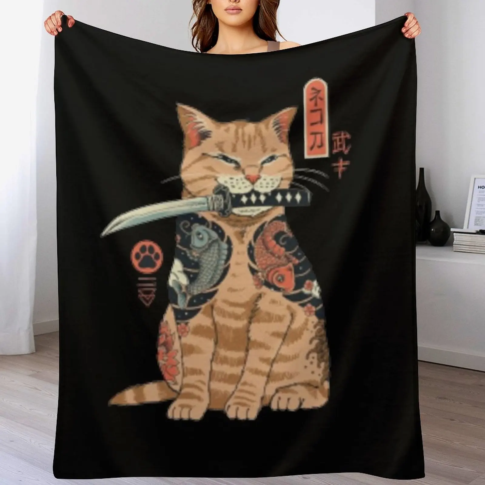 Katana Cat Throw Blanket Stuffeds Blankets For Bed Plush Decorative Throw Blankets