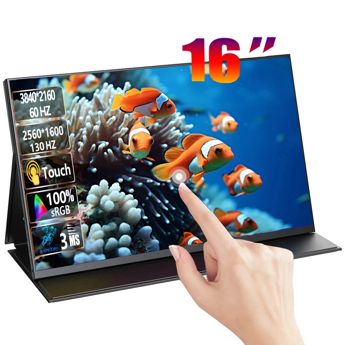 

16 Inch 2K 130Hz 4K 60HZTouchscreen Portable Monitor 100% sRGB HDR 3MS FreeSync IPS Screen Gaming Display For PC XBox PS4 Switch