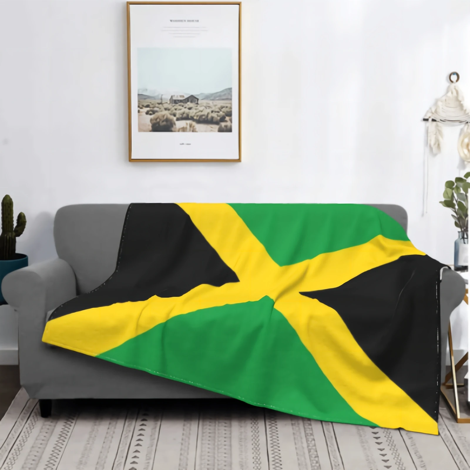 Flag Of Jamaica Blanket for Couch Bed Super Soft Cozy Plush Microfiber Flannel Fluffy Blanket Lightweight Warm Bedspread 80\