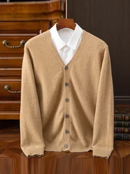 Winter High-End Men's Clothing 100% Australian Fine Pure Wool Cardigan Sweater Soft and Comfortable Sweater Loose Versatile Coat