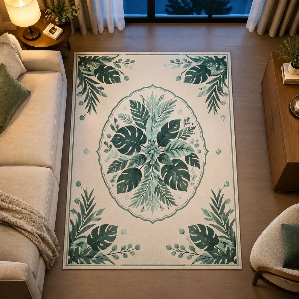 VIKAMA Carpet Rug Off White Tropical Leaf Berry Fluffy Foldable Washable Coffee Table Living Room Entryway Sofa Room Decor