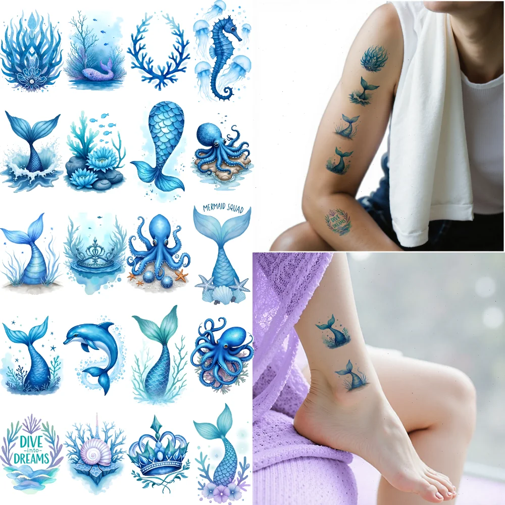 

63pcs Temporary Tattoo Jellyfish Temporary Tattoo Stickers Turtle Dolphin Watercolor Starfish For Arms