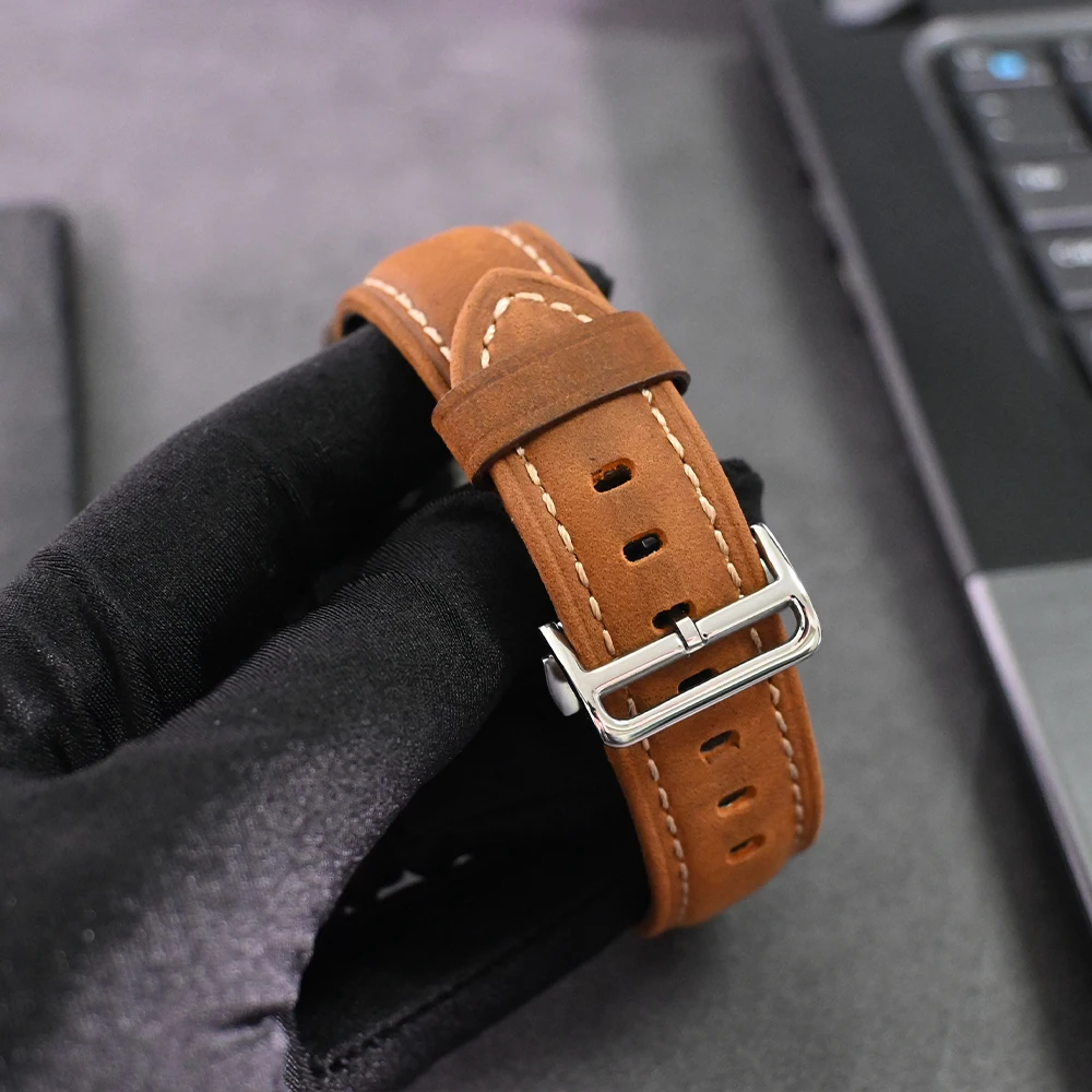 NO Gaps Genuine Leather Strap for Samsung Galaxy Watch 6 Classic 47mm 43mm 40mm 44mm Quick Fit Watch Band for Galaxy 5 Pro 45mm