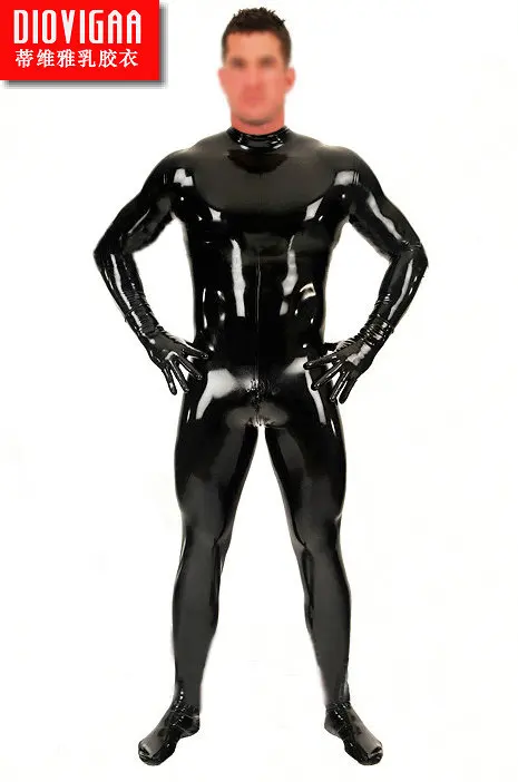 

Latex suit men's full coverage tight fitting clothing jumpsuit LaTeX catsuit can be made with zipperless five toed socks