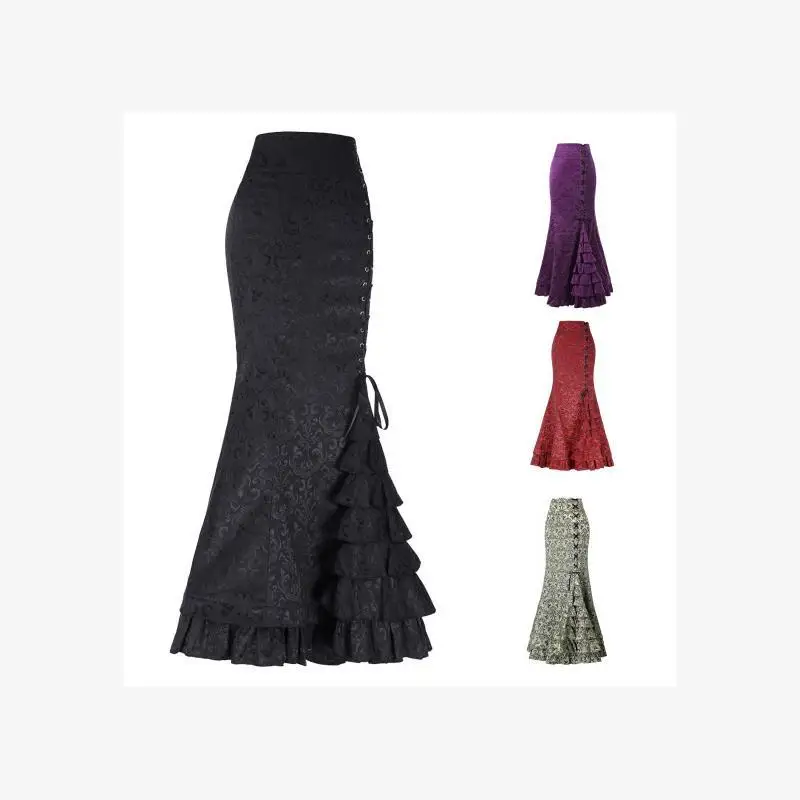 

Faionable Street Sle Long Skirt with Belt Floral Embroidery Women's Clothing Sexy Fi Tail f-length Skirt Mid-waist D...