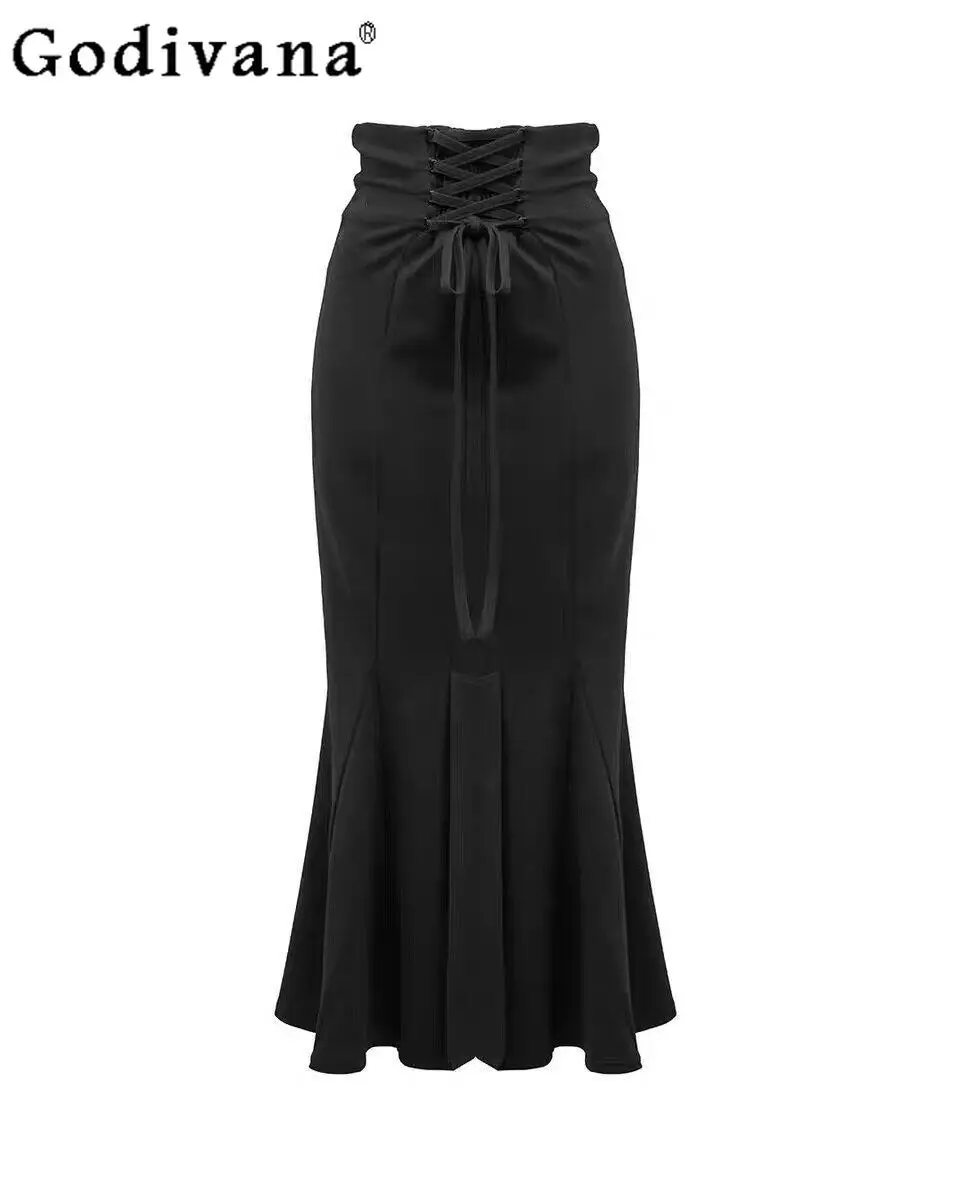 

Japanese New Product Sweet and Elegant Lady Fishtail Skirt Elastic Strap High Waist Temperament Versatile Hip Skirts