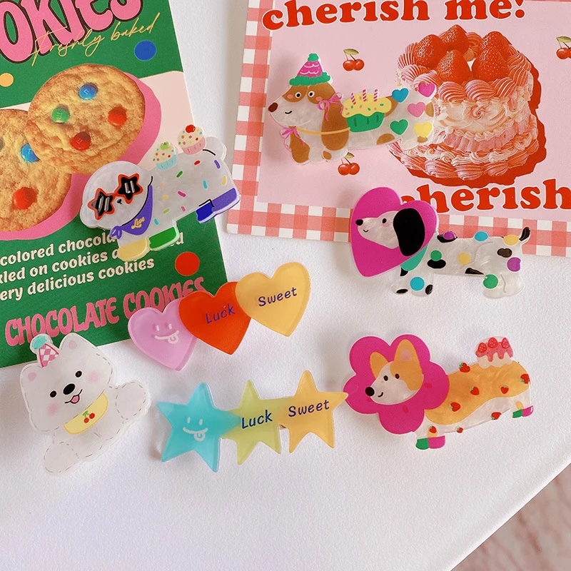 Sweet Cute Dog Hairpin Cartoon Duckbill Clip Heart Star Acrylic Bangs Hair Clip Broken Hair Clip All-match Hair Accessories