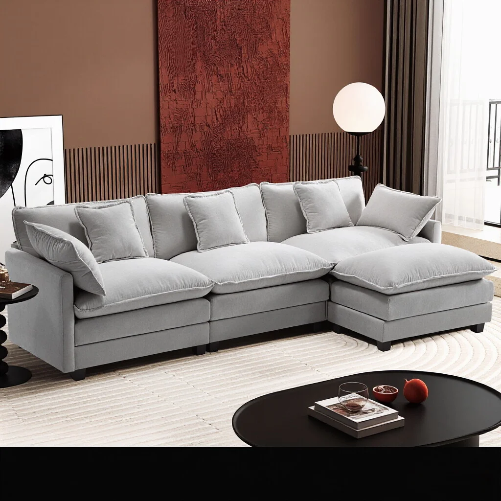 ！@Source Factory Cross-border Best-selling Chenille Fabric Sofa Modular Assembled L-Shape Design Modern Simple Style Hotel-use