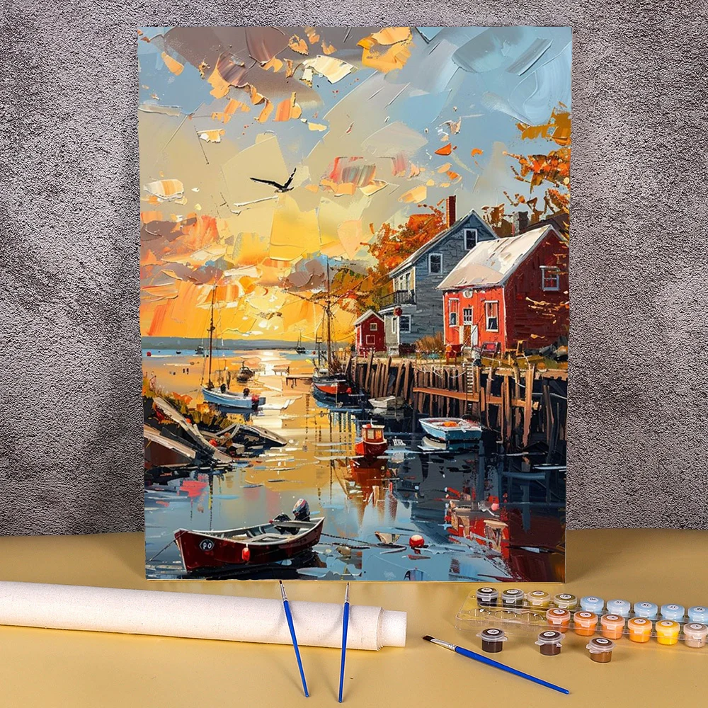 

Diy Painting By Numbers Paint Kit For Adults Sunset Town Landscape Home Decors Coloring On Numbers Handmade Art Picture