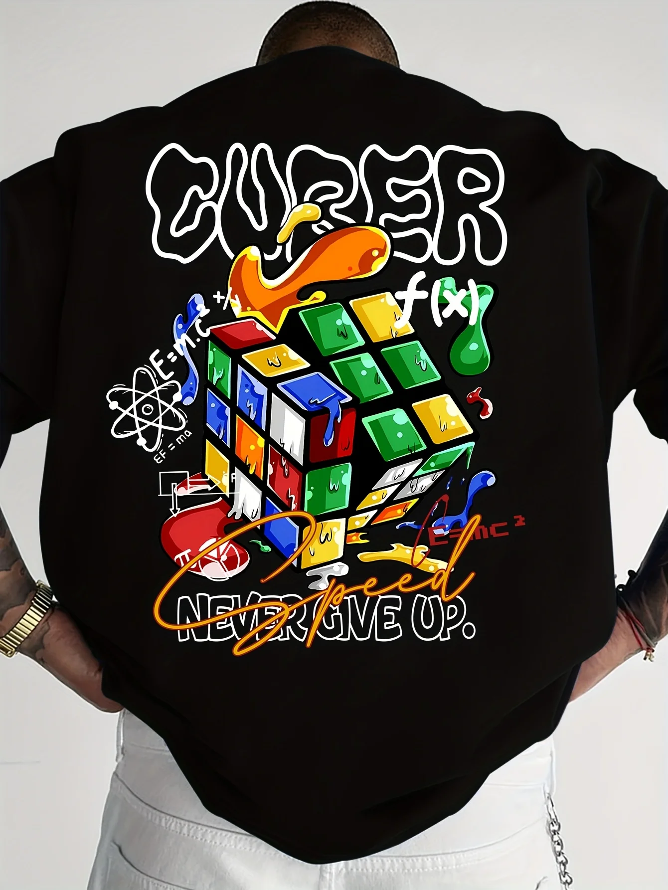 Men New Summer Fashion Creative Graffiti Cube Pattern T-shirt 100% Pure Cotton Material with Soft Fabric Stylish and Versatile