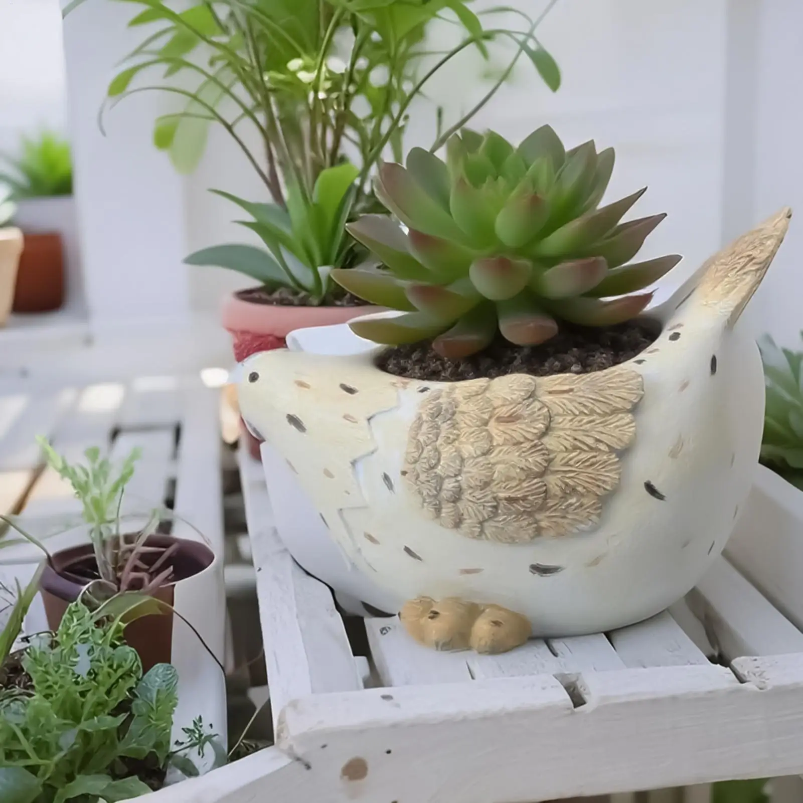 

Resin Chicken Flower Pot for Indoor Plants,Vegetables with Drainage Hole-Decorative Planter for Desk, Bedroom, Windowsill