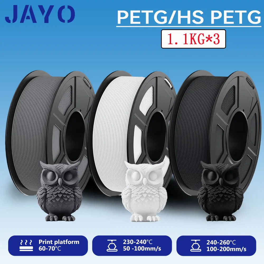 

JAYO PETG/High Speed Matte PETG 3D Printing Filament 1.75MM Mix-Colors & No bubbles &Non-toxic For 3D Printer & Pen 3Rolls