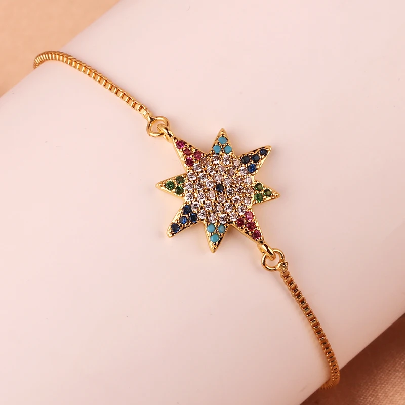 Sparkling Adjustable Rainbow Zircon Bracelets For Women New Gold Plated Evil Eye Bracelet Wedding Jewelry Birthday Gift
