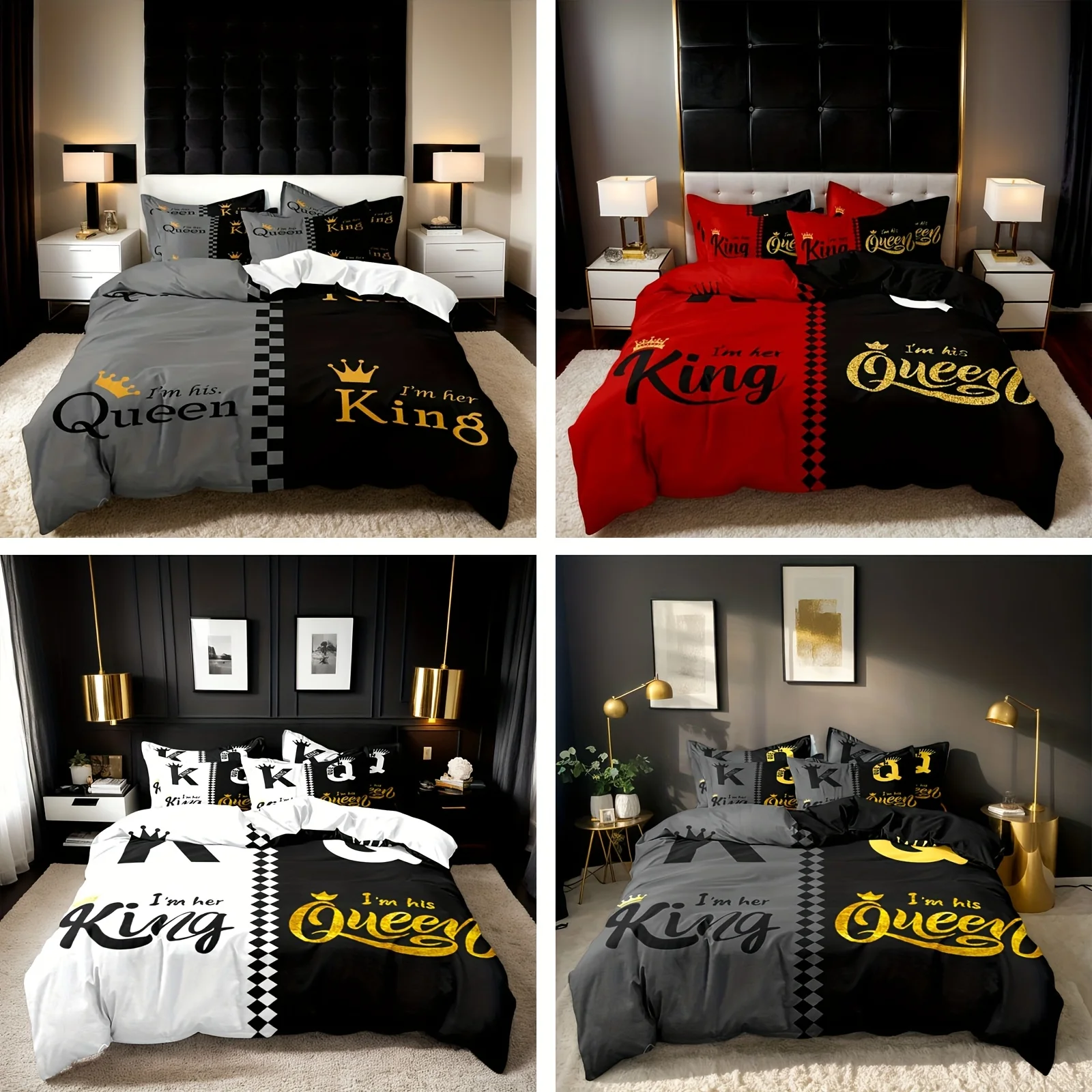

Set of 3 Valentine'S Day Duvet Covers Featuring a King And Queen Crown Design, Made from Soft And Breathable Polyester