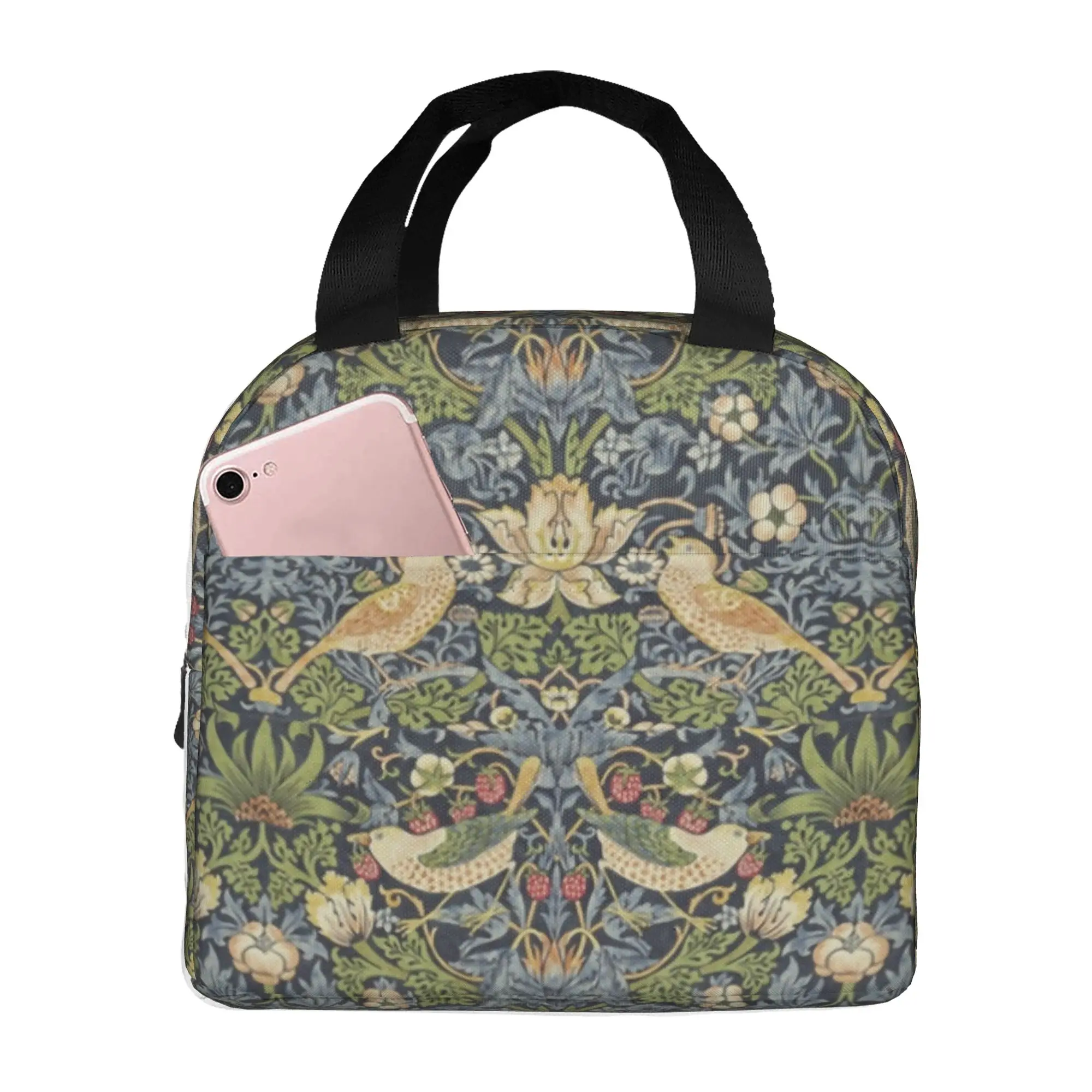 caixas-de-almoco-reutilizaveis-​​william-morris-para-mulheres-a-prova-d'agua-com-padrao-textil-bolsa-termica-isolada-para-alimentos-escola