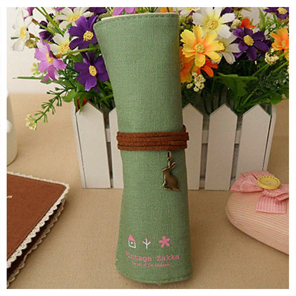 

4 Pcs Retro Canvas Pen Bag Vintage Rolling Pencil Case Eco-friendly Washable Durable Kids Stationery Student Supplies