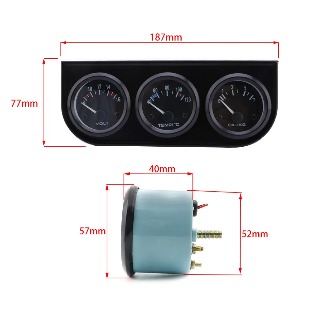 YOMI 52mm Triple Electrial  Gauge Kit Water Temp Gauge+Oil press+Voltmeter Temperature Sensor  Car Meter YC101266