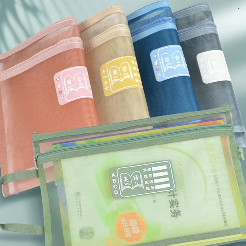 Transparent Mesh Pencil Case Office Student Zipper Pouch Clear Document Bag Book File Folders Stationery Pencil Case Storage Bag