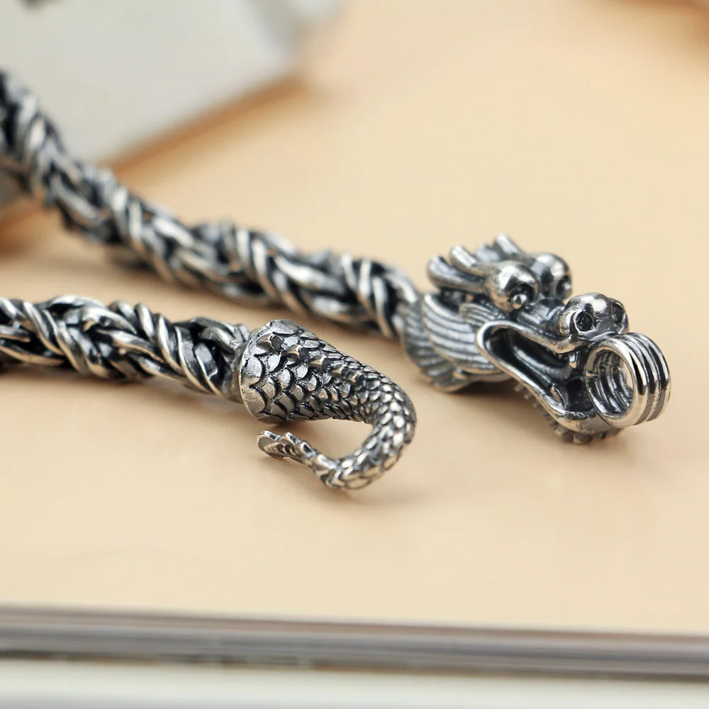 Dragon Necklace Fashion 925 Sterling Silver Keel Chain Men Necklace  Thai Silver Men Chain Gift Retro Style Wide 5MM