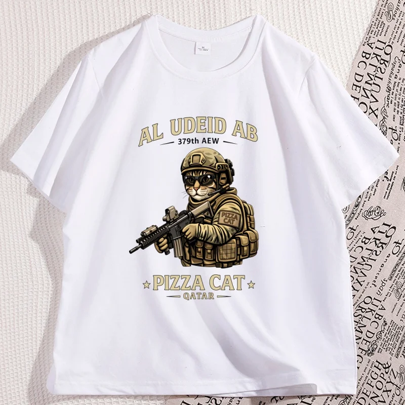 

Pizza Cat T-Shirt Man Cotton Short Sleeve Round Neck T-shirt Soft Breathable Printed Tshirt Cat Lover Tee Shirt Homme Clothing