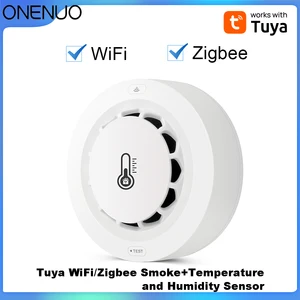 Tuya WiFi or Zigbee Smoke Detector with Temperature Humidity Detect 3 In 1 Support 80dB Sound Alarm Remote Push Alert Function