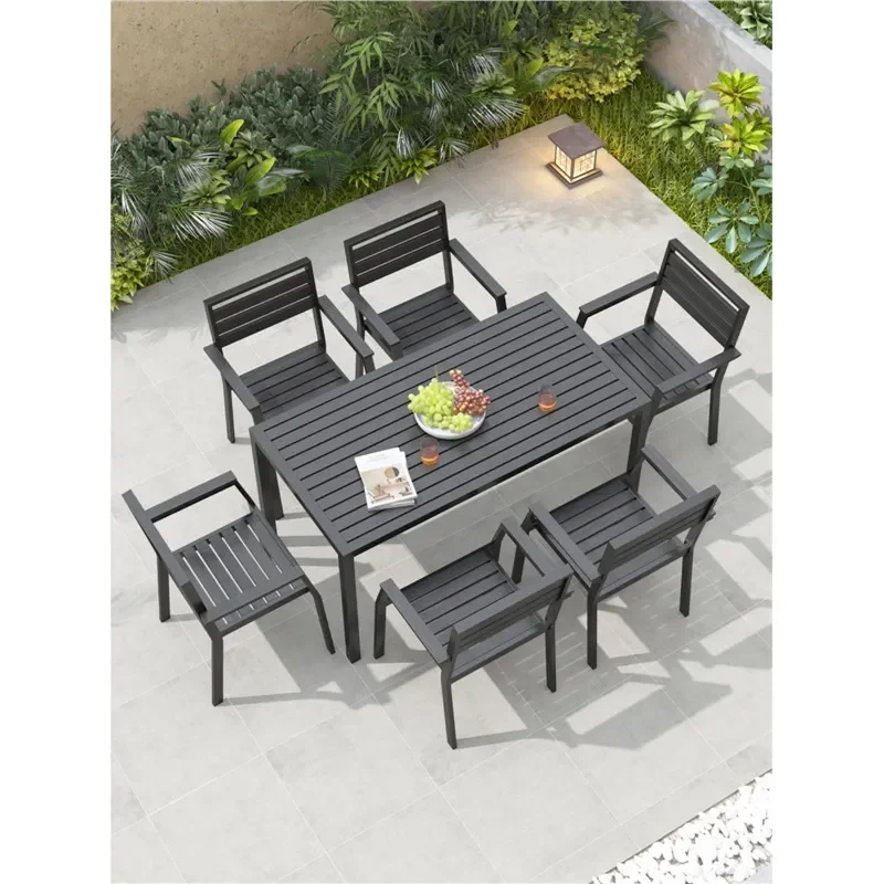 Outdoor Wrought Iron Dining Table Set Waterproof Garden Patio Furniture Simple Long Table and Chairs for Villa Courtyard
