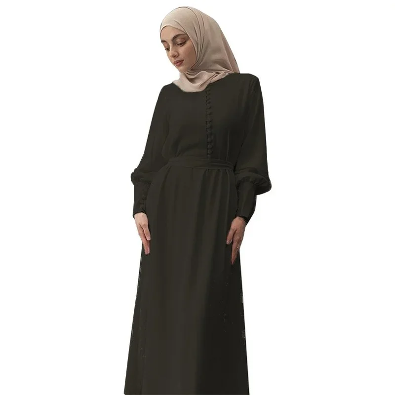 

2025 New Ramadan Abaya Dubai Abayas Woman Turkish European American Clothing Long Skirt Waist Double Layer Muslims Femme Dress