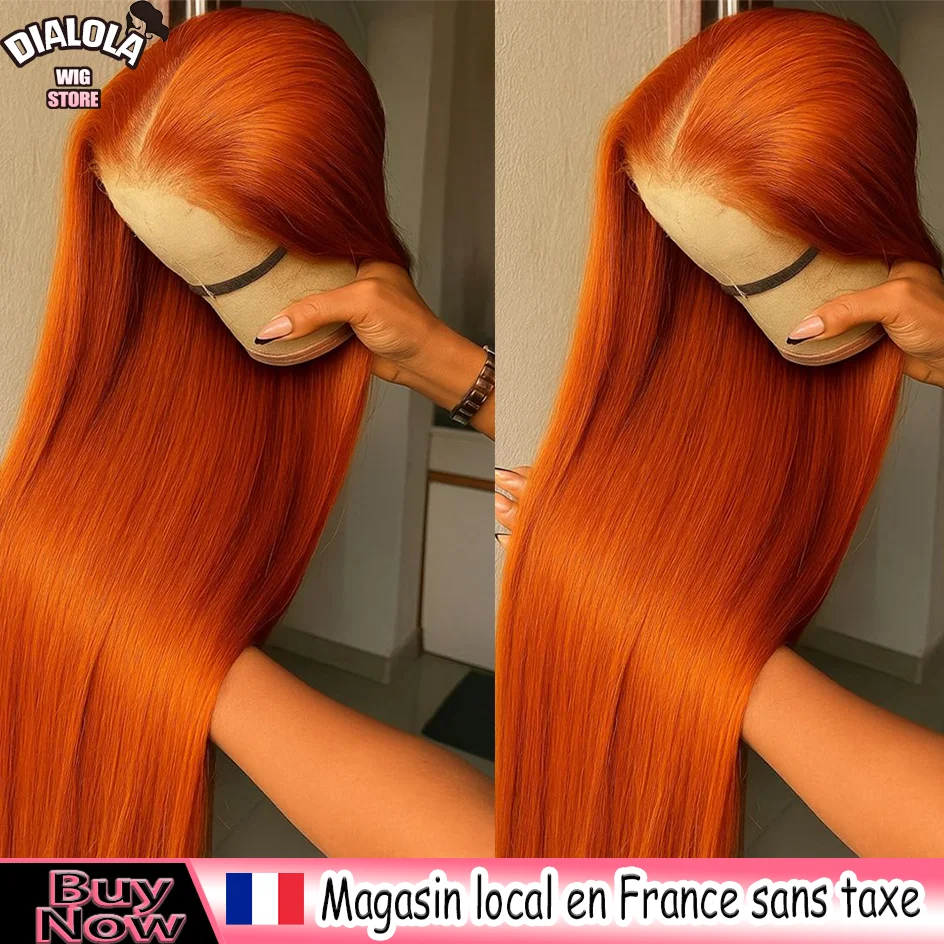 Peluca de cabello humano liso naranja jengibre con encaje HD 13x6, peluca frontal de encaje 13x4 pre-arrancada para mujer