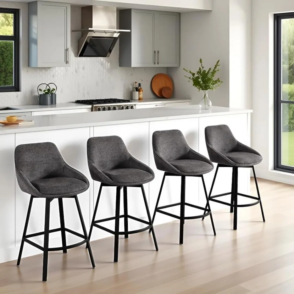 طقم كراسي بار دوارة حديثة مكونة من 2، كراسي بارتفاع منضدة مع ظهر من الكتان المنجد، ارتفاع 26 بوصة #6