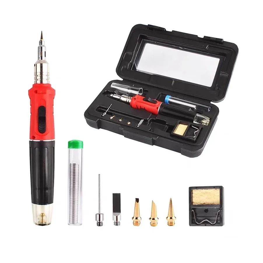 Multifunction HS-1115K Butane Lighter Spray Gun 10-In-1 Gas Soldering Iron with CASE Set Portable Welding Equipment Tool