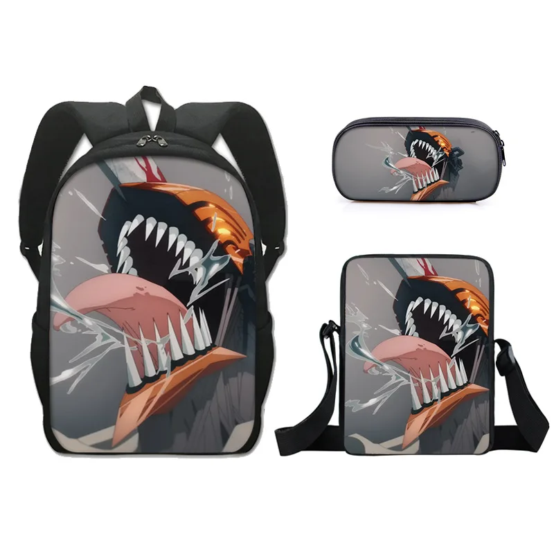 

3psc/set Chainsaw Man Backpack Crossbody Bag Pen Case Primary Middle School Students Boys Girls Schoolbag Oxford Travel Backpack