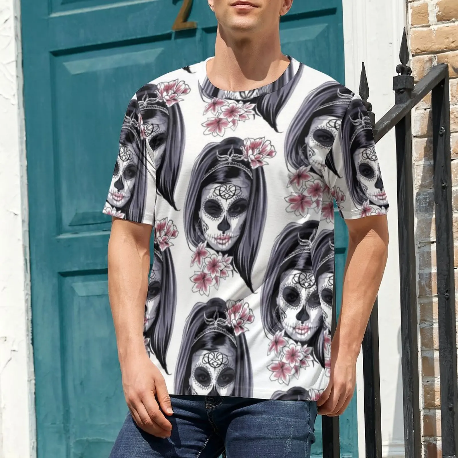 Beach T Shirt Woman Head Mask T-Shirts Skulls With Flowers Print Trending Tee Shirt For Man Short Sleeve Graphic Plus Size Tops