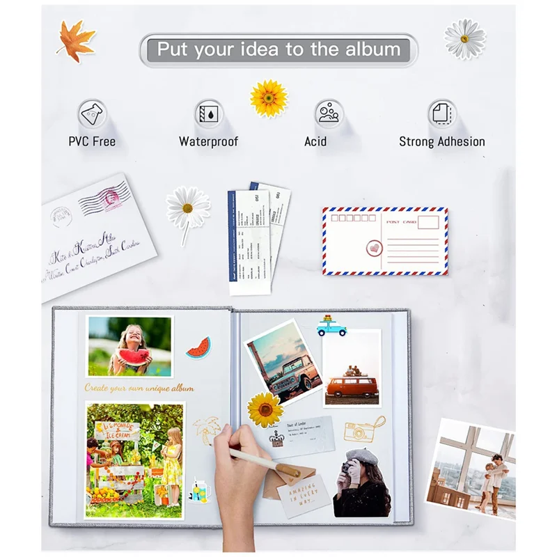 AT54 Photo Album Self Adhesive with Picture Display Window,40 Pages DIY Scrapbook Album ,Linen Cover Memory Book