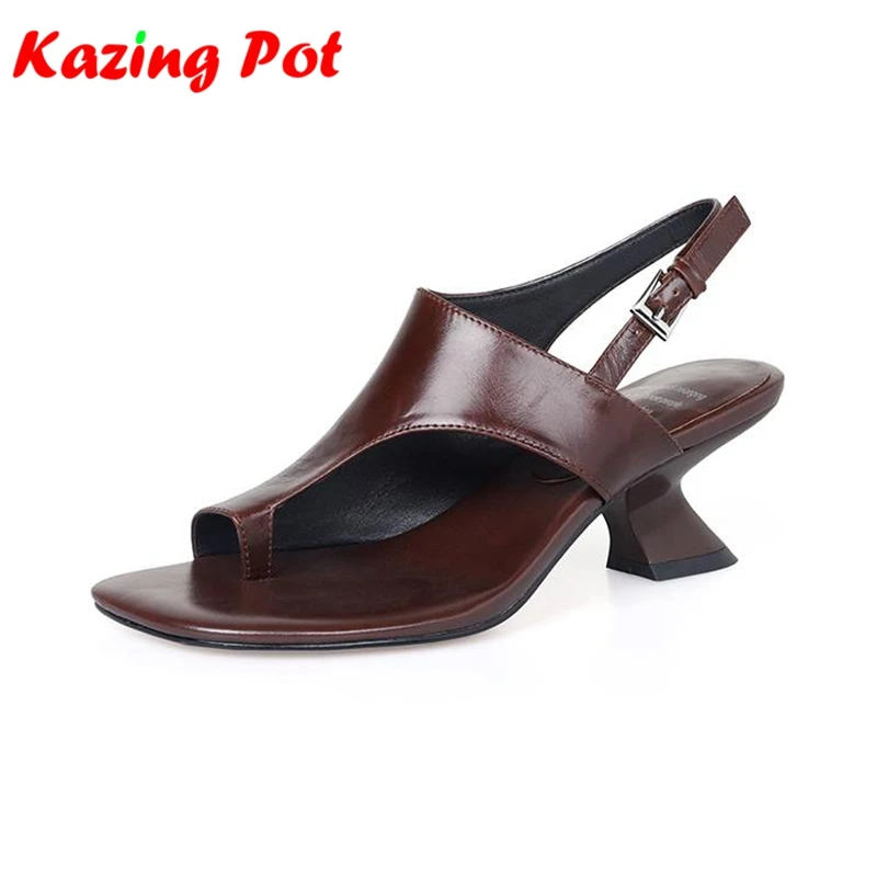 

Женские босоножки Krazing Pot из коровьей кожи с открытым носком, необычный дизайн, на высоком каблуке, в стиле преппи, летние, для офиса, для свиданий, лаконичные