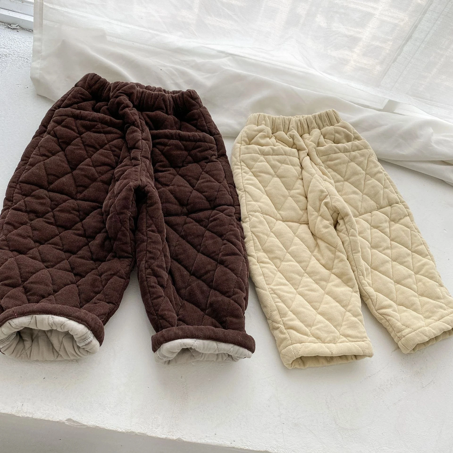 Children Pant Winter New Cotton Pants Warm Trousers Quilted Diamond Thickened Corduroy Pants Boy\'s Pant Warm Girl Trousers